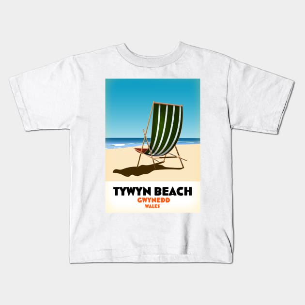 Tywyn beach Gwynedd Wales travel poster Kids T-Shirt by nickemporium1